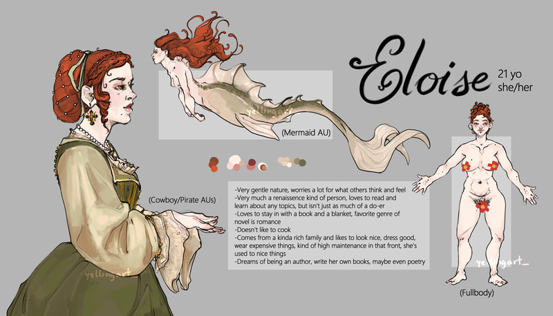 Design of a character for arpg, including a human and mermaid design and a fullbody